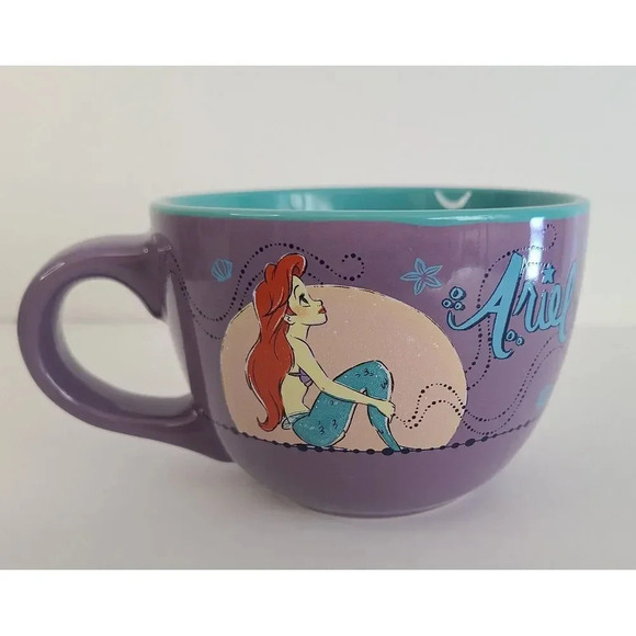 Disney Ariel Little Mermaid Coffee Cup Mug 24 oz Ceramic Teal Blue Purple - Picture 3 of 6